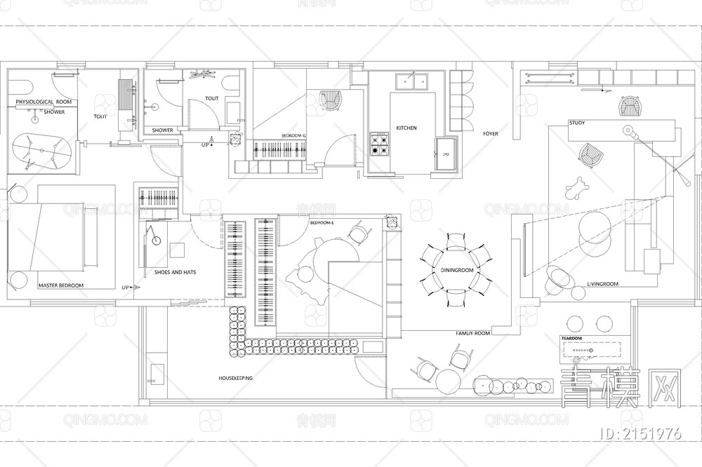 室内家装方案设计PS彩平图PSD平面图CAD户型图配套布局图【ID:2151976】