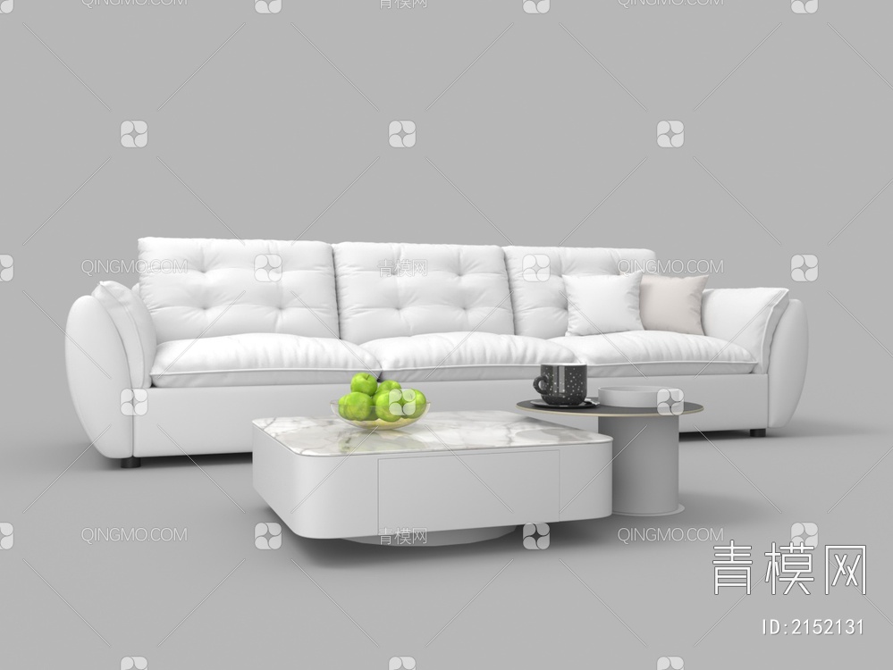 白色皮革沙发茶几组合3D模型下载【ID:2152131】