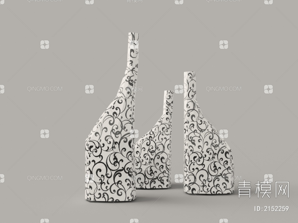 白瓷黑花瓷器摆件3D模型下载【ID:2152259】