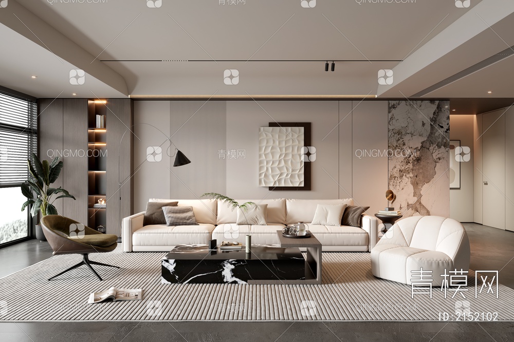 家居客厅 沙发茶几组合 沙发背景墙 落地灯 极简客厅3D模型下载【ID:2152102】