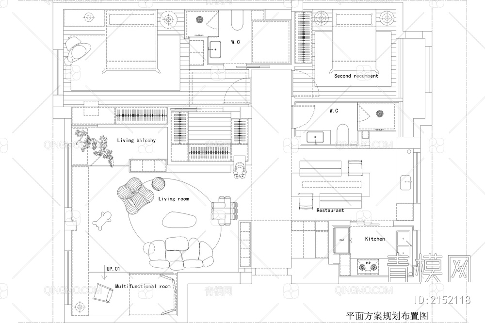 室内家装方案设计PS彩平图PSD平面图CAD户型图配套布局图【ID:2152118】