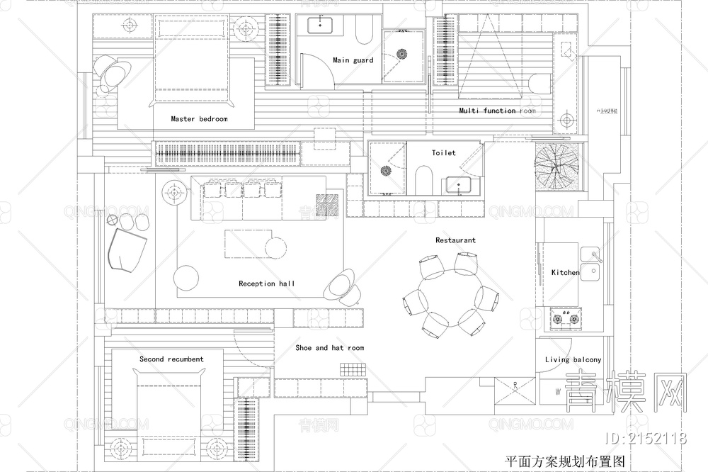 室内家装方案设计PS彩平图PSD平面图CAD户型图配套布局图【ID:2152118】