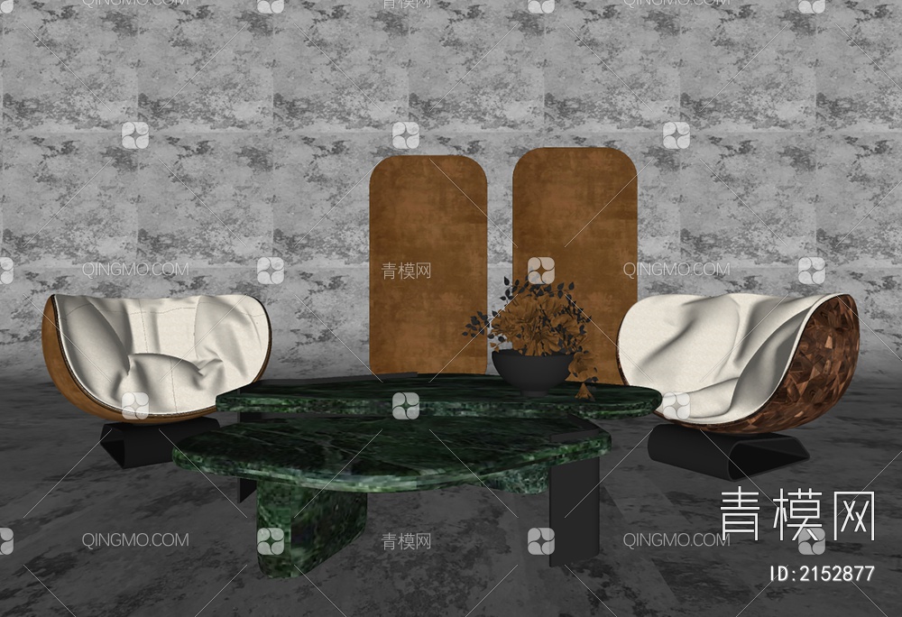 单人沙发茶几组合SU模型下载【ID:2152877】