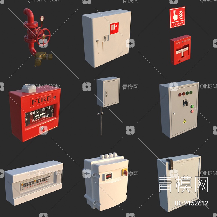消防用品 消防设备报警器 消防栓 配电箱3D模型下载【ID:2152612】