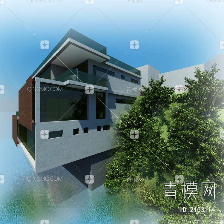 湖边别墅外观3D模型下载【ID:2153114】