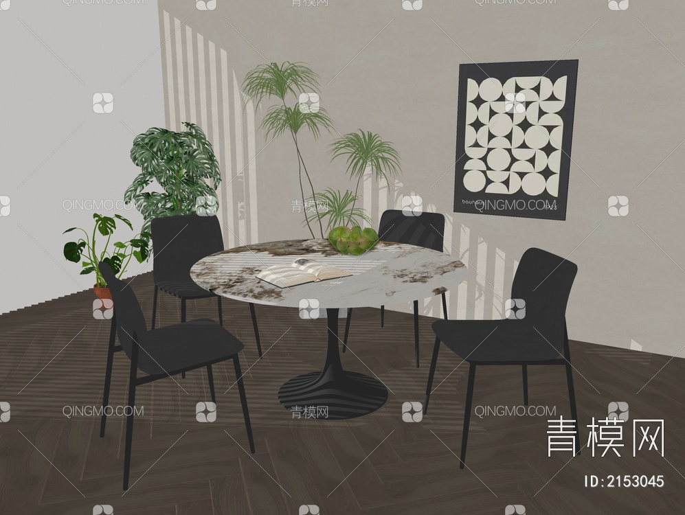 餐桌椅组合SU模型下载【ID:2153045】