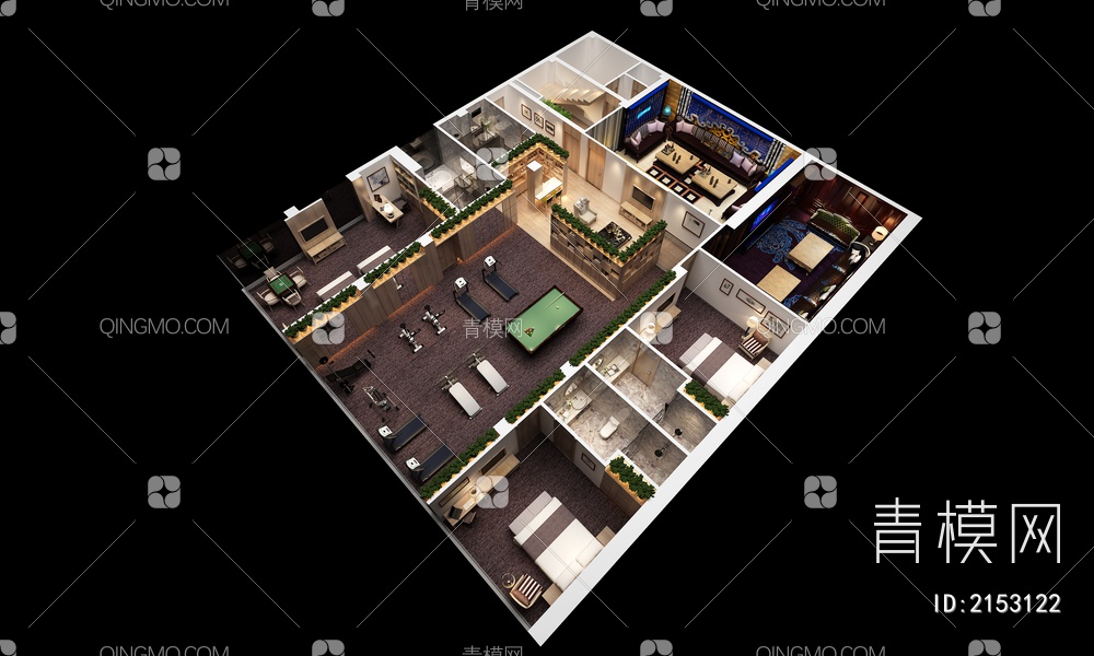 别墅地下室规划鸟瞰图3D模型下载【ID:2153122】