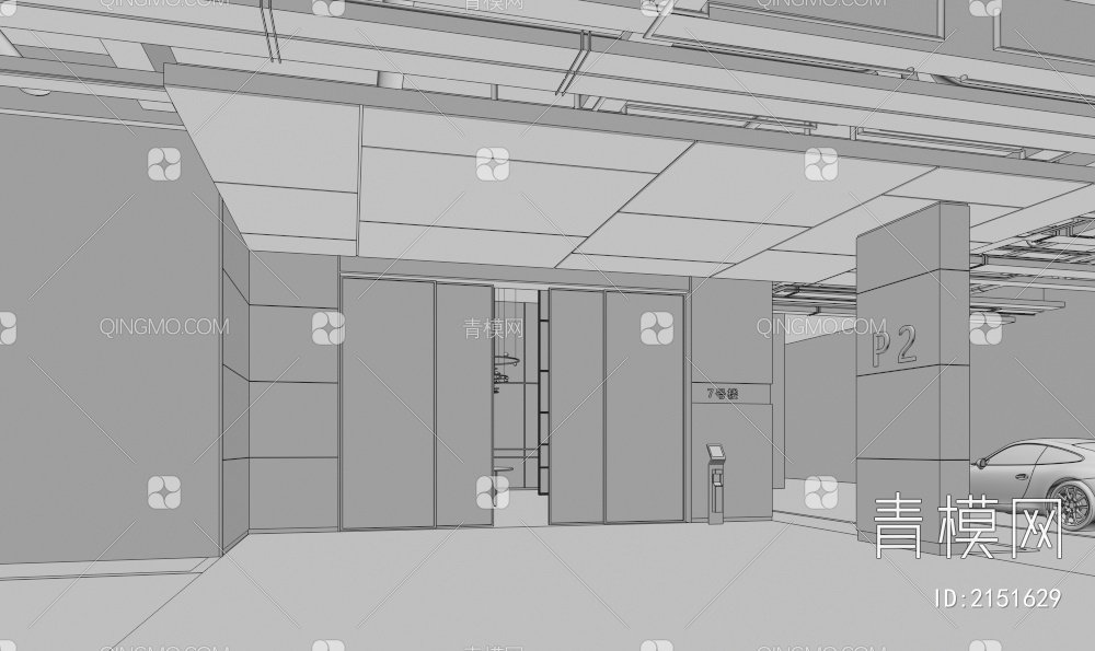 地下停车场 车库 门厅入口3D模型下载【ID:2151629】