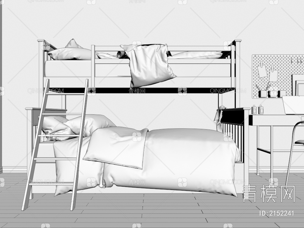实木上下铺儿童床3D模型下载【ID:2152241】