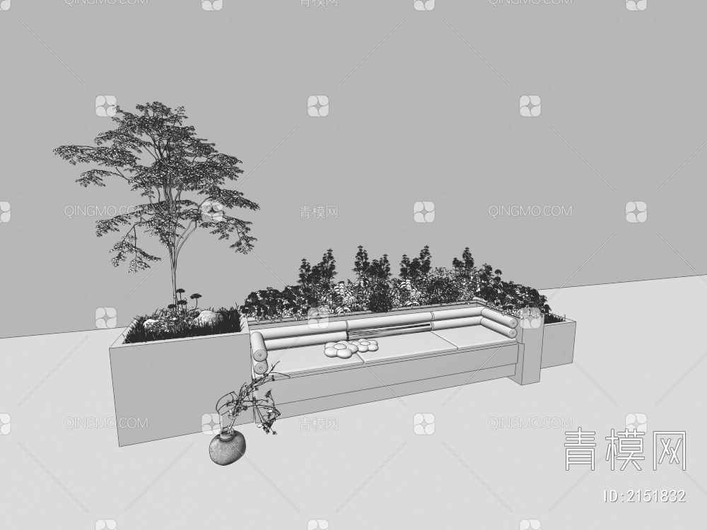 室内外组团小景  植物堆 球形灌木 苔藓球  带花植物组合 景观座椅3D模型下载【ID:2151832】