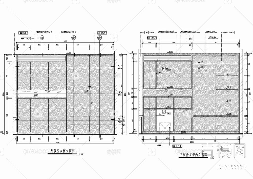 四套衣柜衣帽间施工大样详图【ID:2153834】