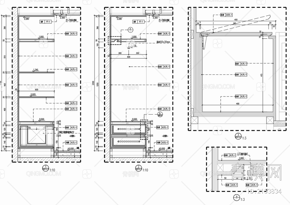 四套衣柜衣帽间施工大样详图【ID:2153834】