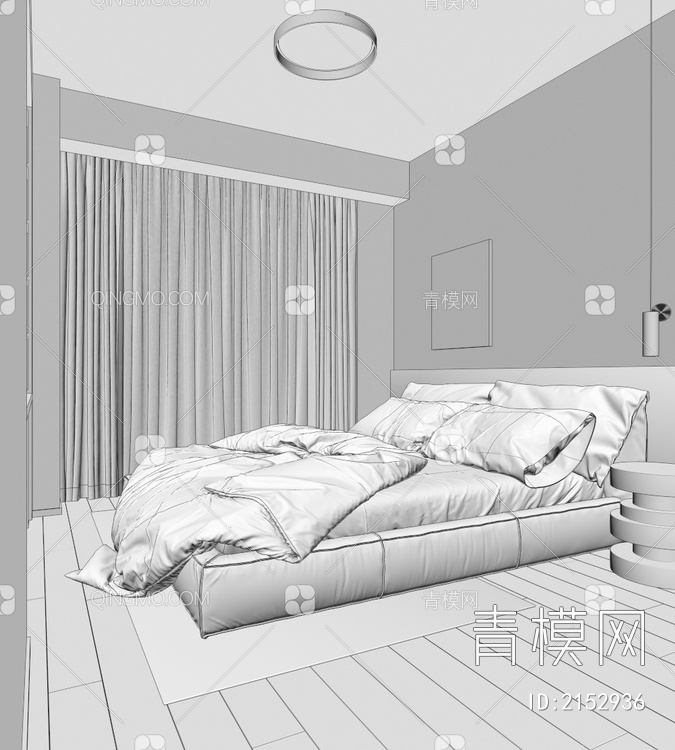 卧室 榻榻米卧室 极简卧室 卧室 衣柜 双人床3D模型下载【ID:2152936】
