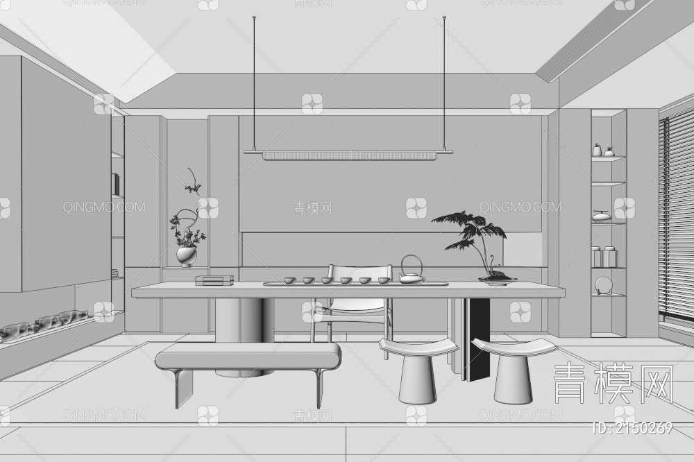 茶室，会客室，书房3D模型下载【ID:2150269】