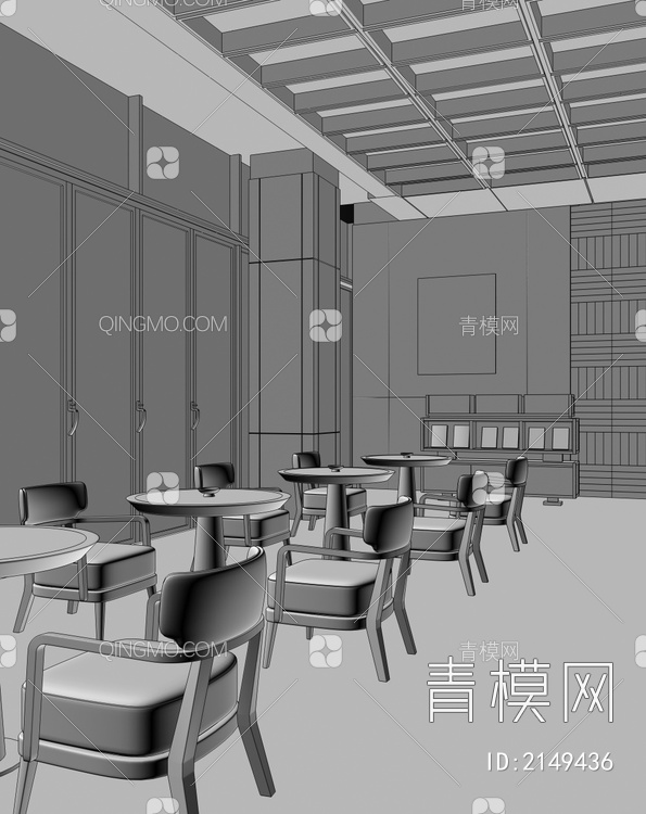 茶空间 茶餐厅 餐桌椅 挂画 展示柜 装饰柜3D模型下载【ID:2149436】