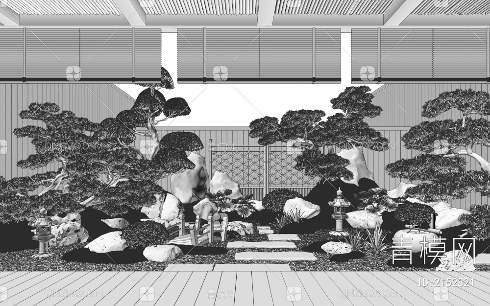 禅意天井庭院景观3D模型下载【ID:2152321】