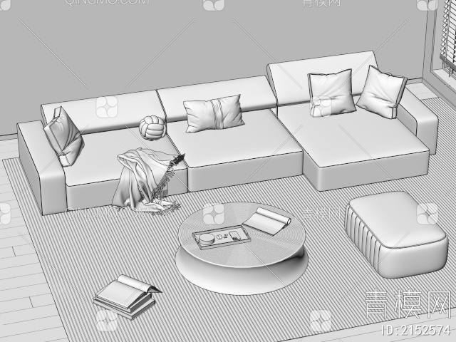 沙发茶几组合3D模型下载【ID:2152574】