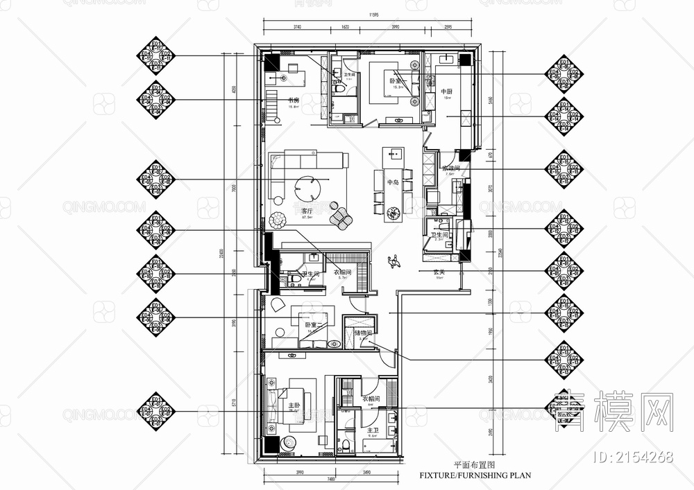 180㎡家装大平层室内施工详图 样板间 私宅 大平层【ID:2154268】