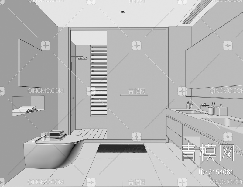 卫生间 极简卫生间 意式卫生间 奶油风卫生间 马桶 花洒 浴室柜 浴缸 坐便器 淋浴房 卫浴用品3D模型下载【ID:2154081】
