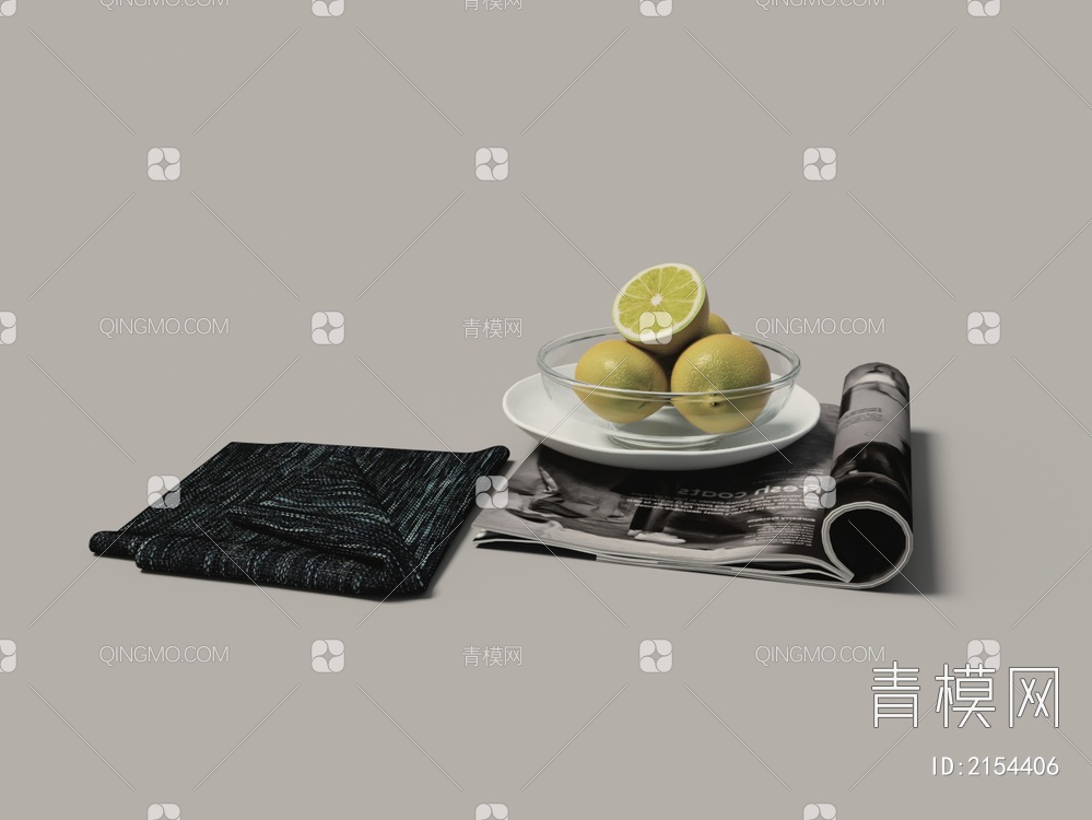 柠檬果盘 杂志 布巾3D模型下载【ID:2154406】