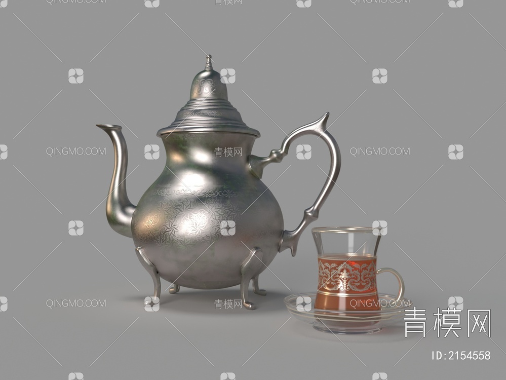 镀银雕花水壶 咖啡壶 水杯3D模型下载【ID:2154558】