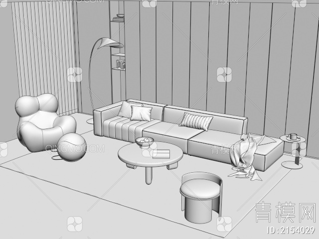 沙发茶几组合3D模型下载【ID:2154029】