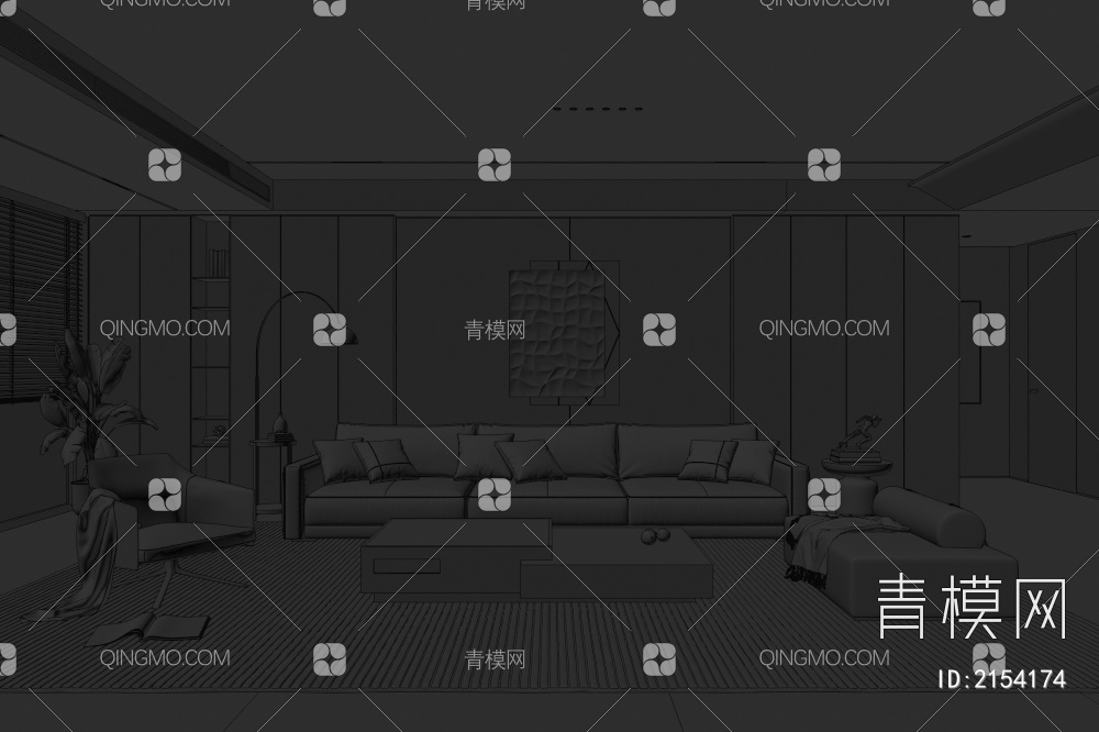 家居客厅 沙发茶几组合 沙发背景墙 落地灯 极简客厅3D模型下载【ID:2154174】