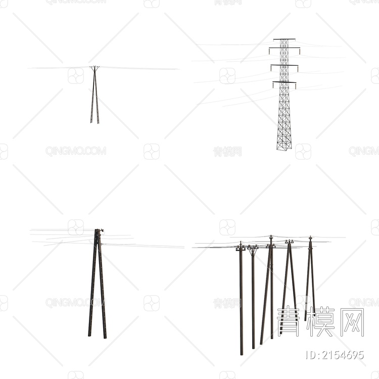老式电线杆 高压线 电线塔3D模型下载【ID:2154695】