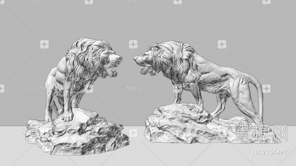 狮子雕刻 石狮子 雄狮雕刻 狮子3D模型下载【ID:2154891】