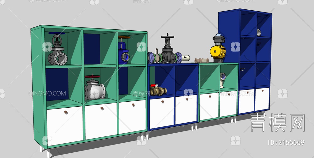 工业机器设备展示柜 机器零件样品SU模型下载【ID:2155059】