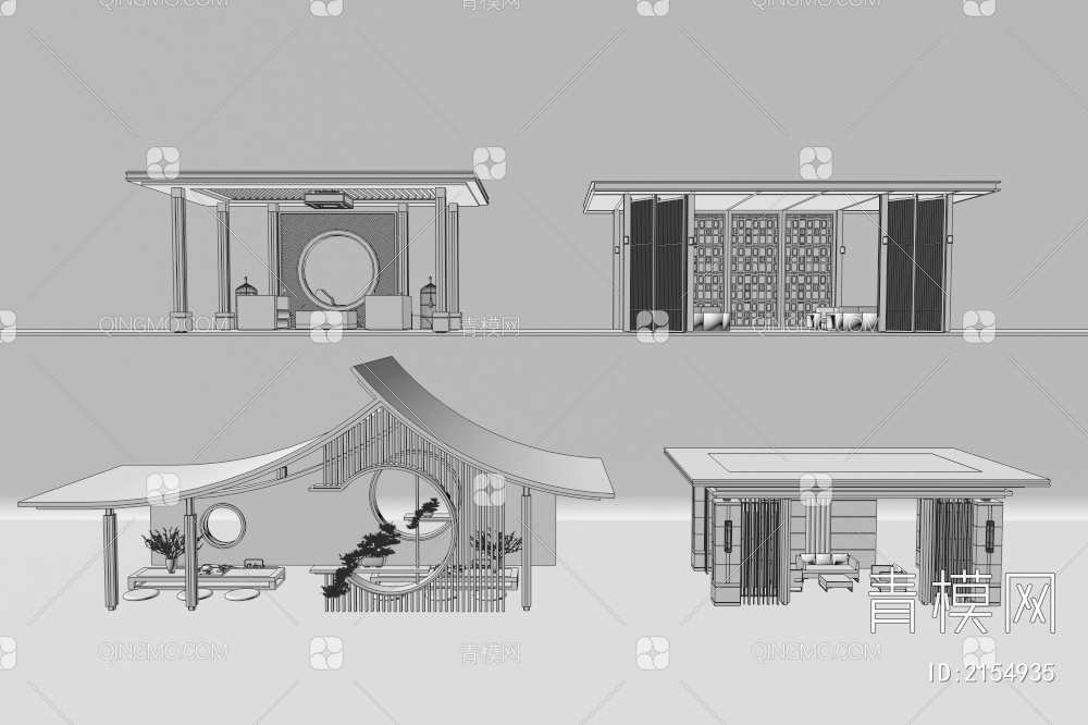 景观廊架 亭子组合3D模型下载【ID:2154935】