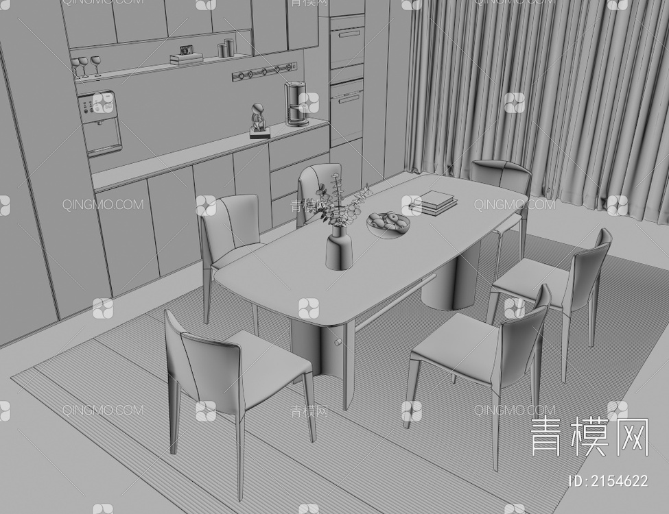 餐桌椅组合3D模型下载【ID:2154622】