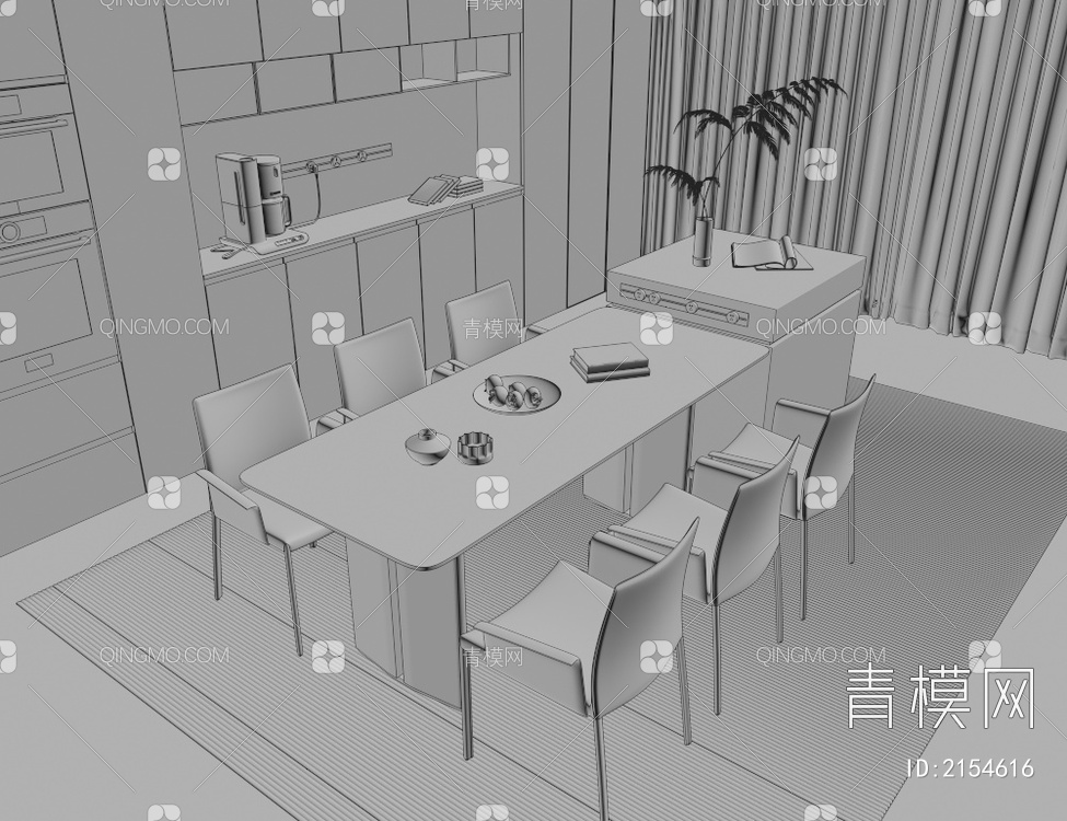 岛台餐桌椅3D模型下载【ID:2154616】