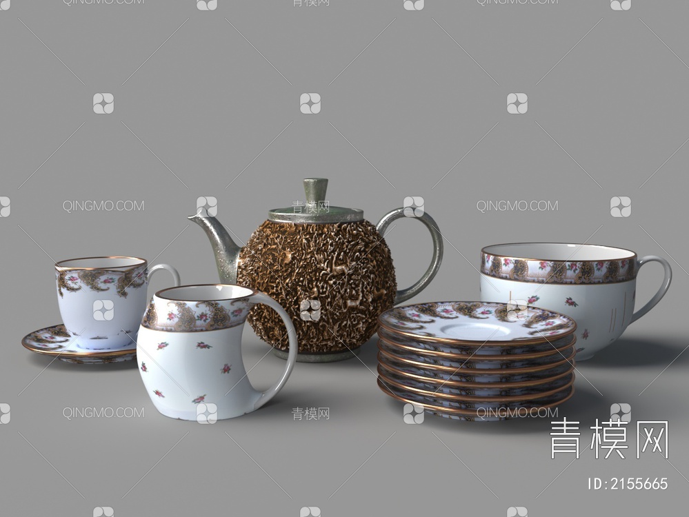 镶铜茶壶茶杯茶具3D模型下载【ID:2155665】