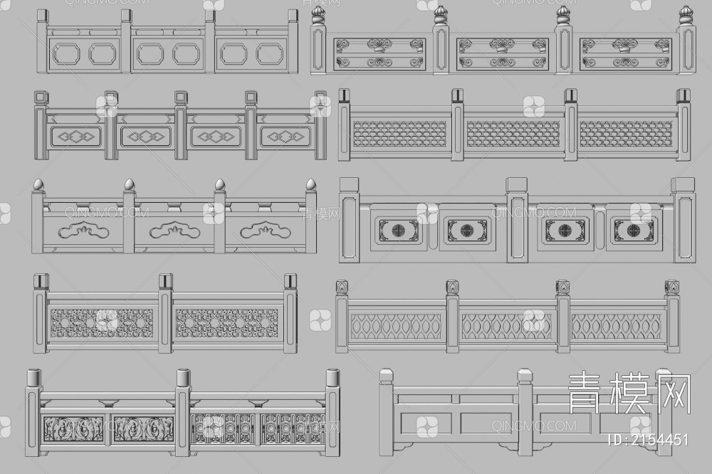 汉白玉栏杆_汉白玉护栏_石栅栏3D模型下载【ID:2154451】
