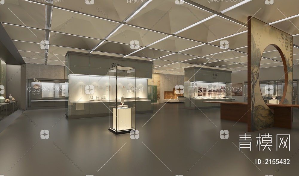 器皿博物馆 瓷器 玉器 展示柜3D模型下载【ID:2155432】