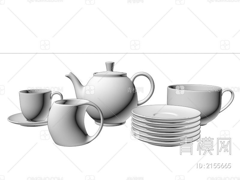 镶铜茶壶茶杯茶具3D模型下载【ID:2155665】