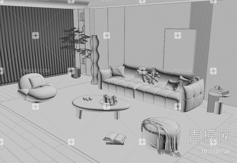 沙发茶几组合3D模型下载【ID:2155736】