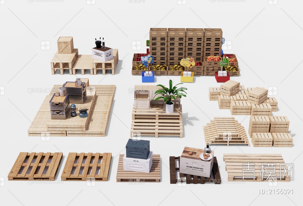 木托板 木箱 木展架 木架子3D模型下载【ID:2156391】