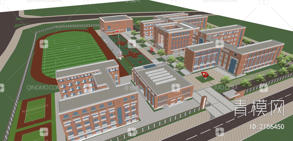 直线学校景观SU模型下载【ID:2156450】