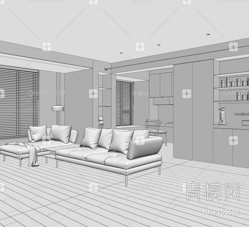 客厅 意式沙发 酒柜3D模型下载【ID:2155564】