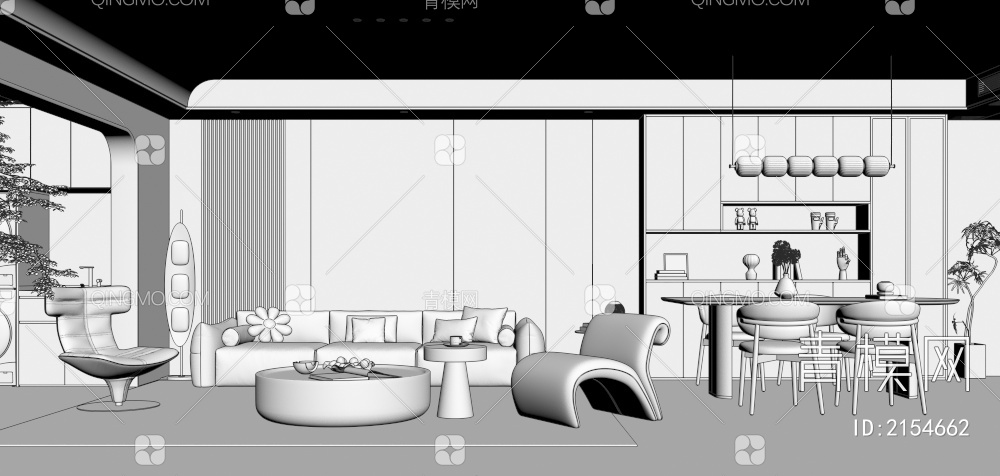 客餐厅 沙发组合 餐桌椅3D模型下载【ID:2154662】