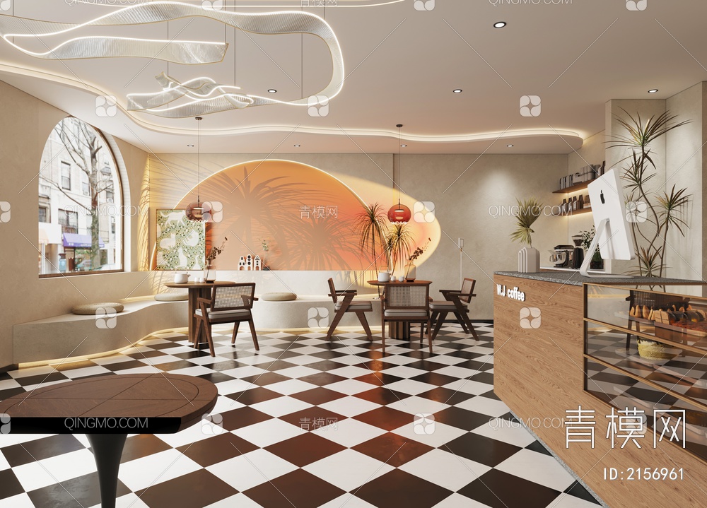 咖啡蛋糕店 复古风烘焙面包咖啡店 咖啡机3D模型下载【ID:2156961】