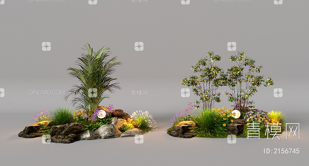 组团小景  景观植物堆 公园小景组合 庭院小景植物组团3D模型下载【ID:2156745】