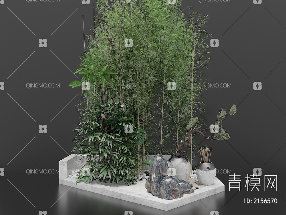 景观 景观竹子 假山景观3D模型下载【ID:2156570】