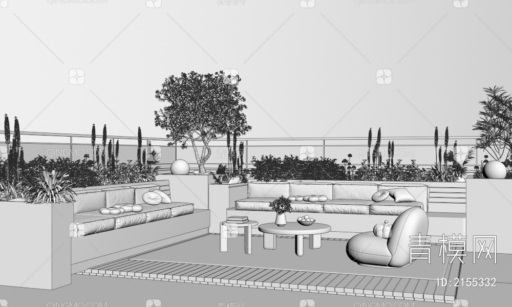 屋顶花园 别墅庭院 植物组合3D模型下载【ID:2155332】