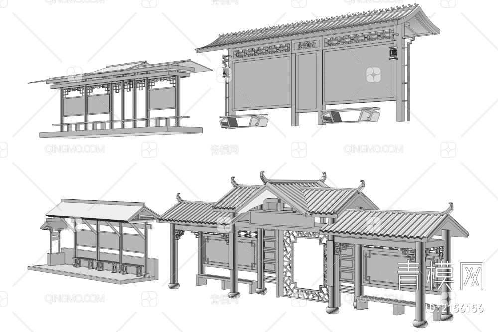 公交车亭 公交车站亭3D模型下载【ID:2156156】