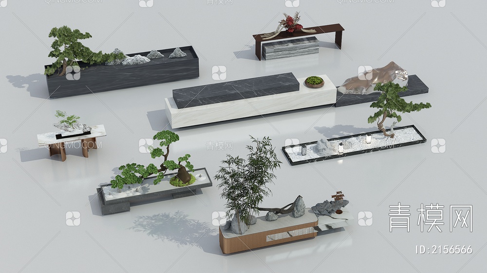 景观 景观松树 假山景观3D模型下载【ID:2156566】
