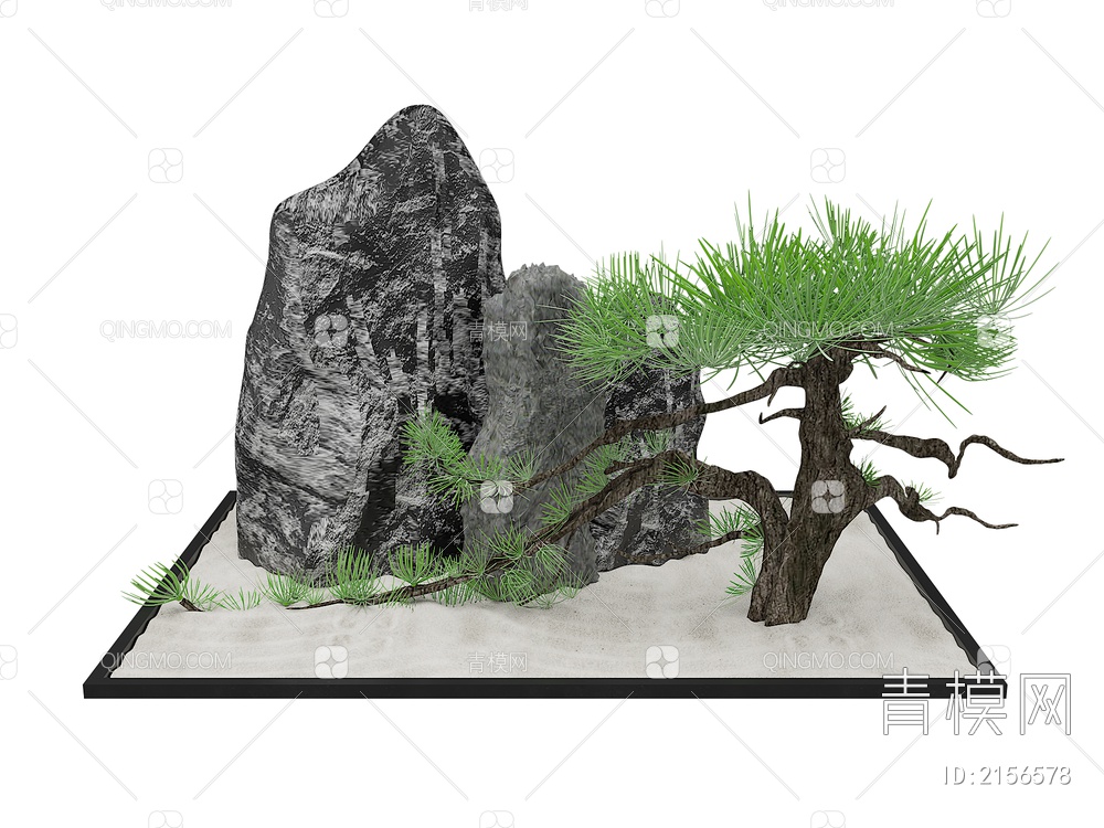 景观 景观松树 假山景观3D模型下载【ID:2156578】