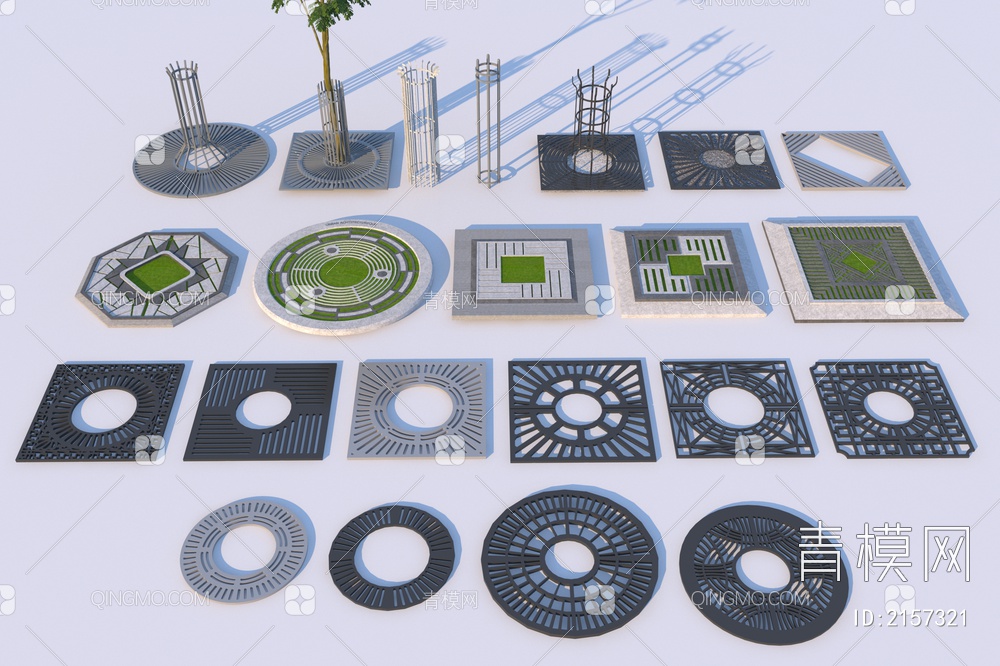 护树板 树箅子 树围子 树池盖板 树支架3D模型下载【ID:2157321】
